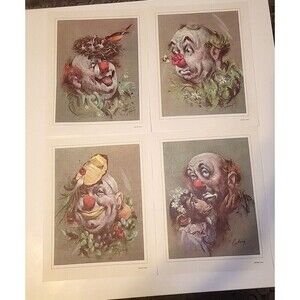 Vintage Cydney Grossman Clown Canvas Prints Lot Of 4 Unframed Approx. 8.5"x6.5"